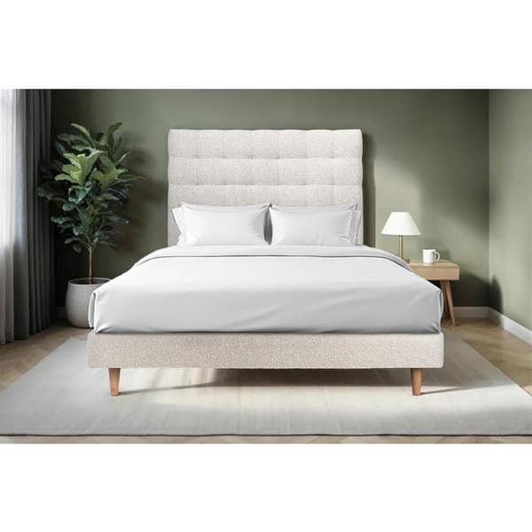 Säng 150x190cm med tuftad huvudgavel och beig sängbotten - Totalhöjd: 29cm