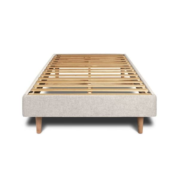 Säng 90x190cm med sänggavel i tyglinjer och sängbotten kit Ljusbeige - Total höjd: 29cm