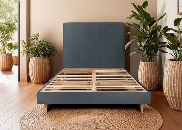 Säng 160x200cm med klädd huvudgavel i sammet och sängbotten kit antracit - Totalhöjd: 29cm