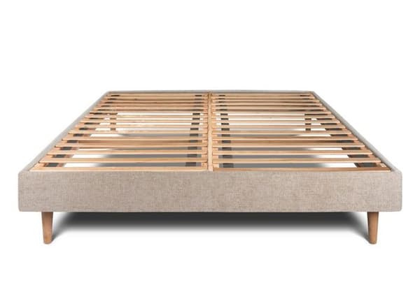 Sommier Kit Tyg Beige brun 135x190 H29cm Sommeil de plomb - Sommier i massivt trä med konformade träben 15 cm