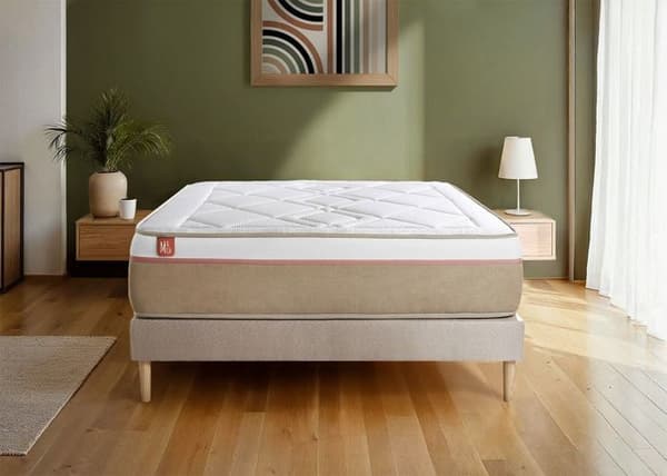 Ensemble LE SOYEUX 140x190cm Fjädrar i påsen + BioVisco-formminne - Tjocklek 24cm + sängram kit Beige