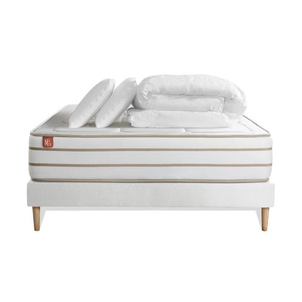 Pack madrass LE DOUILLET 140x200cm Memory Foam BioVisco + ram underlag kit Vit + 2 kuddar + täcke