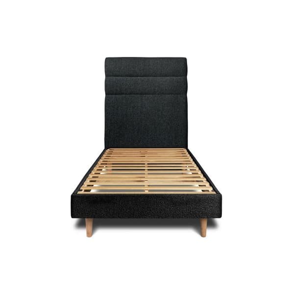Säng 90x200cm med huvudgavel linjer bouclette och sängbotten kit Svart - Totalhöjd: 29cm