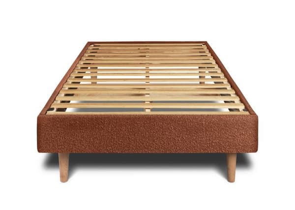Säng 90x190cm med klädd huvudgavel av bouclette och sängram kit Terracotta - Totalhöjd: 29cm