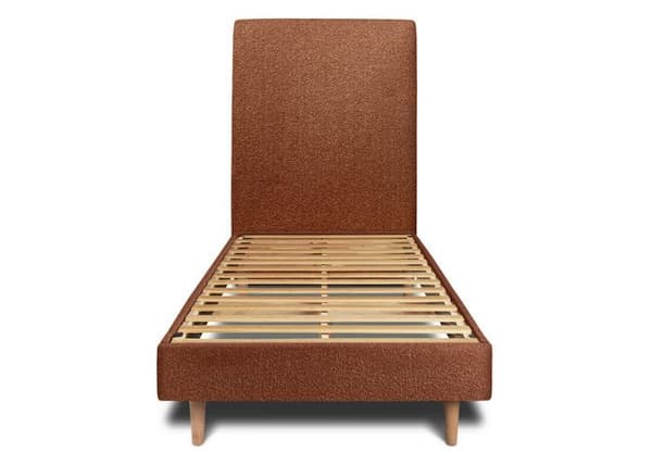 Säng 90x190cm med klädd huvudgavel av bouclette och sängram kit Terracotta - Totalhöjd: 29cm