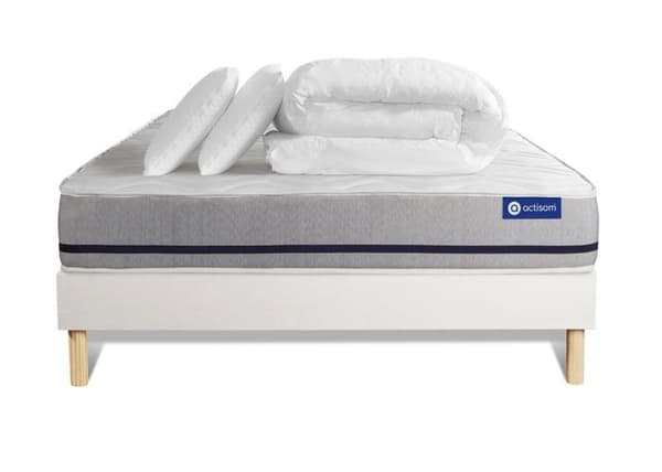 Actimemo soft Memory foam madrassset och bottenset 140x190 - 20 cm - Medium fast - Vit setbotten + 2 kuddar + täcke