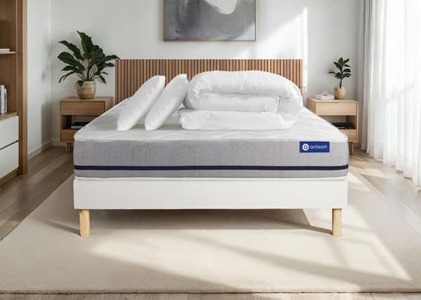Actimemo soft Memory foam madrassset och bottenset 140x190 - 20 cm - Medium fast - Vit setbotten + 2 kuddar + täcke