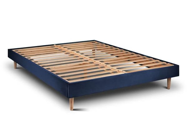 Säng 140x200cm med sänggavel i sammetslinjer och sängram kit Blå - Total höjd: 29cm