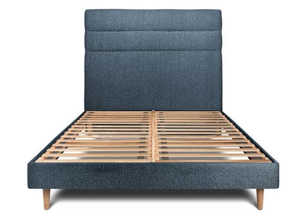 Säng - boucle-linjer - Blå - Massivt trä - 150x190cm