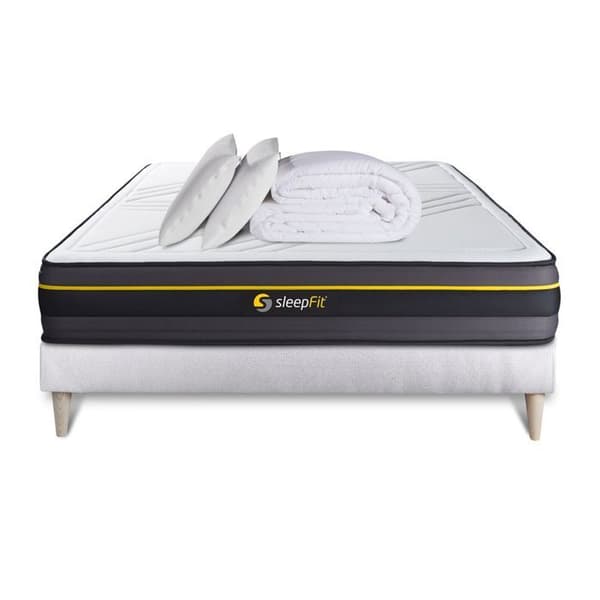 Pack 160x200 madrass ACTIVE + sängram kit + 2 memory foam kuddar 60x40cm + Duvet Percale 260x240cm 160 x 200 cm Vit