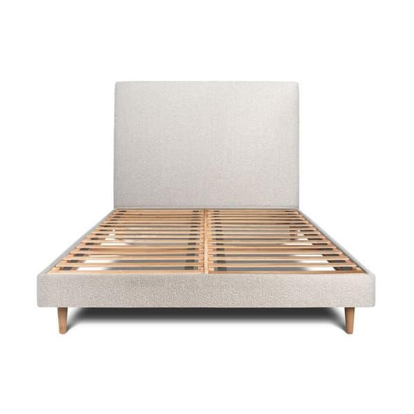 Säng 150x200cm - Beige - Tapetiserad sänggavel i boucle - Massiv trä - Modern Skandinavisk stil