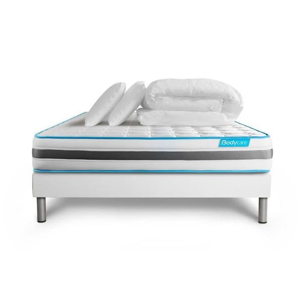 Sängset madrass 180x200 BodyFlex pocketfjädrar och minnesskum - 26 cm - Balanserad - vit sänggavel + 2 kuddar