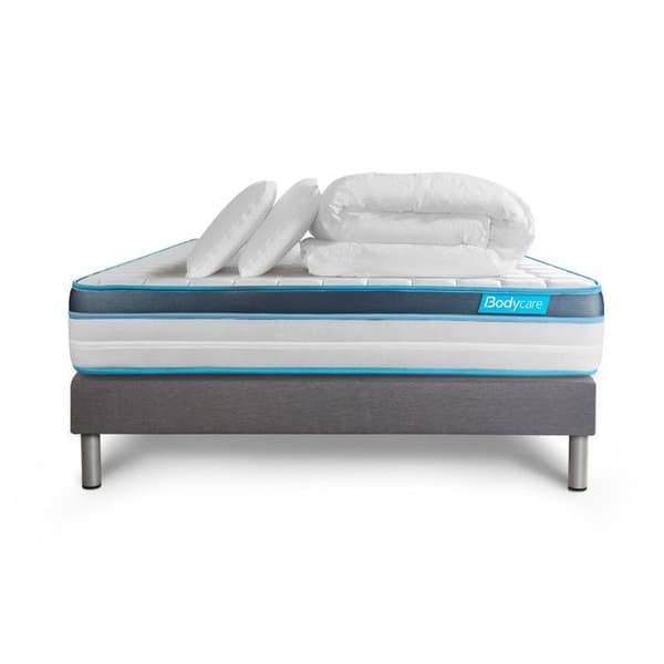 Sängram och madrass 160x200 BodyFit Minne av form - 24 cm - Fast - sängram kit grå + 2 kuddar + täcke