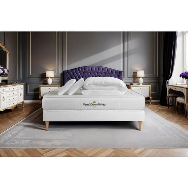 Sängset madrass 160x200 Nottingham med minnesskum - 20 cm - Fast - vit sängram + 2 kuddar + täcke