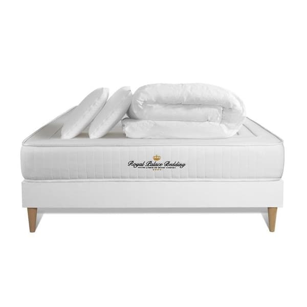 Sängset madrass 160x200 Nottingham med minnesskum - 20 cm - Fast - vit sängram + 2 kuddar + täcke