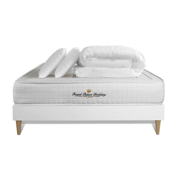 Ensemble säng botten madrass 200x200 Balmoral minnesform - 24 cm - Fast - säng botten kit vit + 2 kuddar + täcke