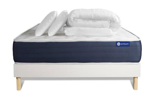 Actimemo Sleep 140x200 Memory Foam Madrassbotten Set - 22 cm - Balanced - Vit setbotten + 2 kuddar + täcke