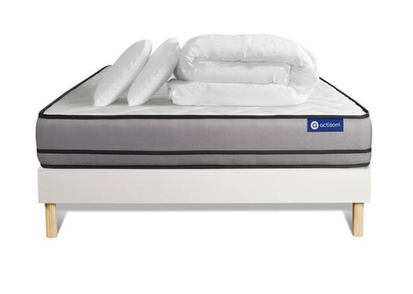 140x190 Actilatex night Latex- och memoryskummadrassbotten - 20 cm - Mycket fast - Vit botten + 2 kuddar +