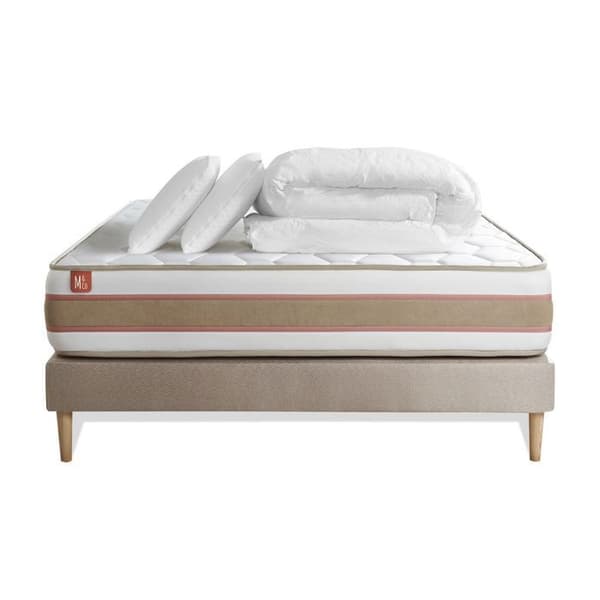 Pack madrass LE DÉLICAT 160x200cm Fjädrar inneslutna + Minnesskum + sänggavel kit Beige