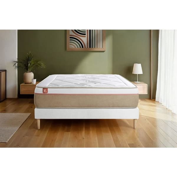 Ensemble LE SOYEUX 140x200cm Fjädrar i påse + Minnesskum BioVisco - Tjocklek 24cm + sängram kit Vit