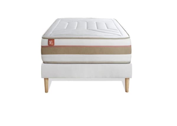 Ensemble LE TENDRE 90x190cm Fjädrar i påse + Minne av form 7 komfortzoner - Tjocklek 28cm + sängbotten kit Vit