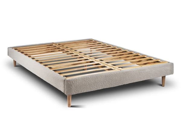 Säng 180x200cm - Beige - Klädd huvudenhet med tufting - Massivt trä - Modern Skandinavisk stil