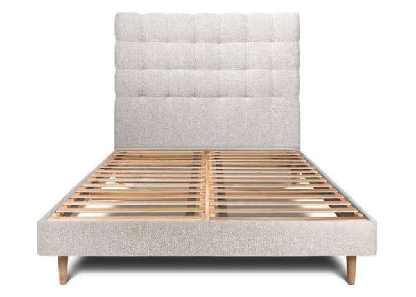 Säng 180x200cm - Beige - Klädd huvudenhet med tufting - Massivt trä - Modern Skandinavisk stil