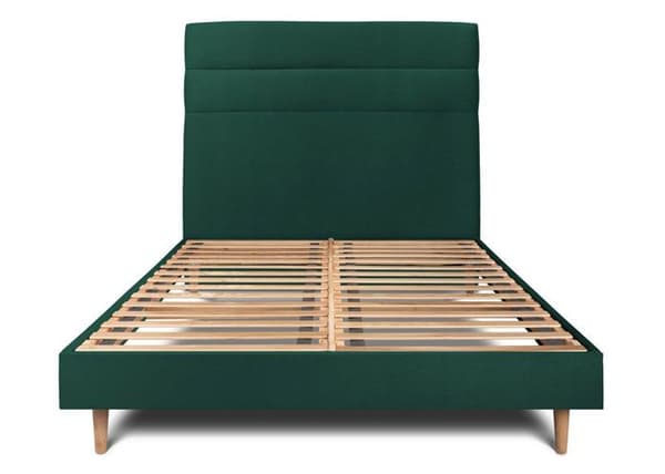 Säng 180x200cm - Märke - Sänggavel i sammetslinjer - Sängbotten kit grön - Massivt trä