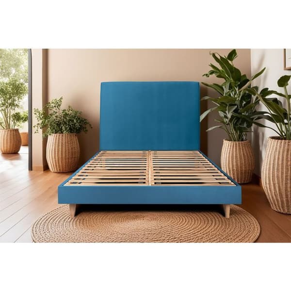 Sommier Kit VeloursBlå 150x190 H29cm Tung sömn - Sommier i massivt trä med 15 cm konformade träben