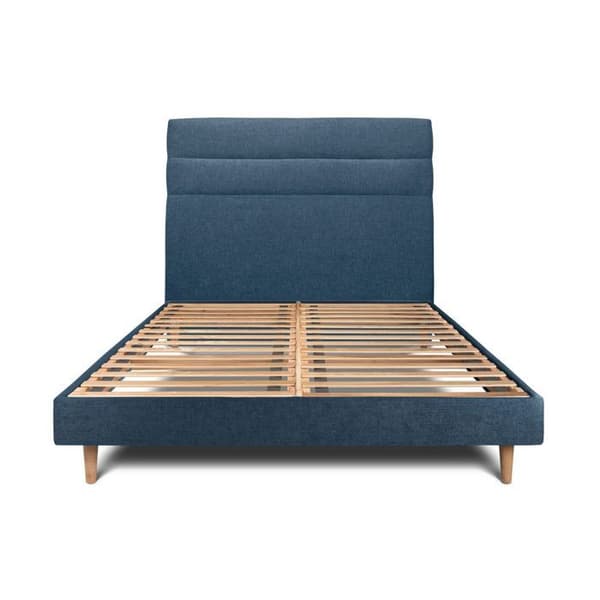 Lit 135x190cm med sänggavel i linjerad tyg och sängstomme kit Blå - Totalhöjd: 29cm