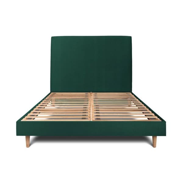 Säng - MARQUE - 135x190cm - Tapetserad sänggavel i sammet - Sängram kit - Grön färg