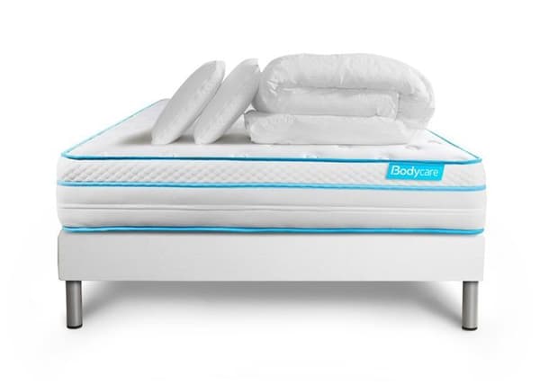 Sängset madrass 140x190 BodyMax minnesskum och inslagna mikrofjädrar - 26 cm - Balans - vit sängram kit + 2 kuddar