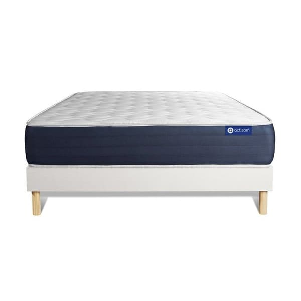 Ensemble säng ram madrass 200x200 Actiflex sleep Resårer inneslutna och minnesskum - 22 cm - Balanserad - säng ram kit Vit