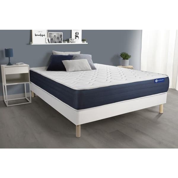 Ensemble säng ram madrass 200x200 Actiflex sleep Resårer inneslutna och minnesskum - 22 cm - Balanserad - säng ram kit Vit