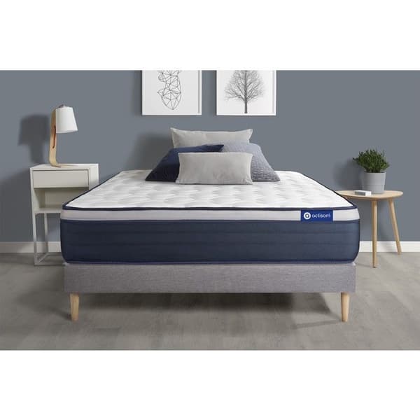 Sängram med madrass 140x190 Actiflex max - 26 cm - Fast - sängram kit grå
