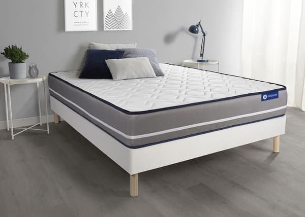 Dubbelsängsset 90x200 Actimemo av ren minnesskum - 20 cm - Fast - vit sängram kit