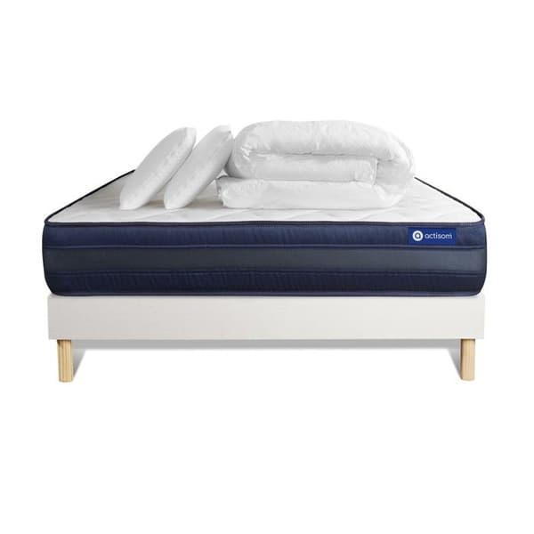 Sängset madrass 160x200 Actiflex tech fickfjädrar och memory foam - 24 cm - Mycket fast - vit sängbotten + 2 guld