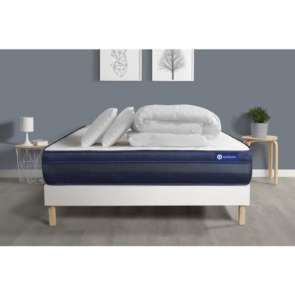 Sängset madrass 160x200 Actiflex tech fickfjädrar och memory foam - 24 cm - Mycket fast - vit sängbotten + 2 guld