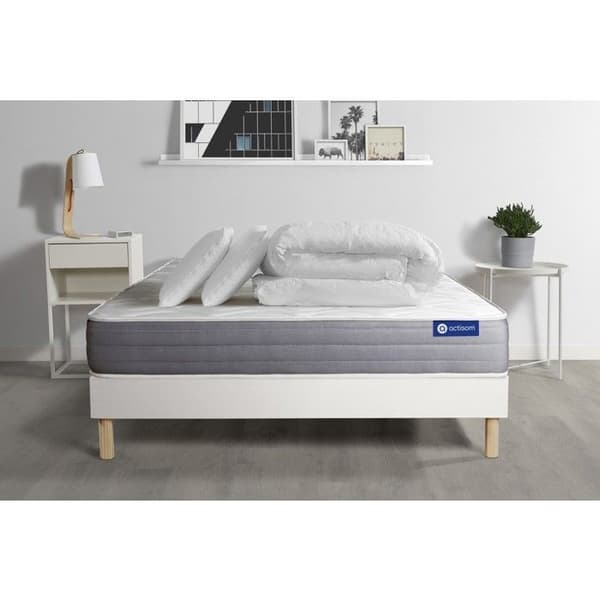 Ensemble sängbotten madrass 140x200 Actilatex dröm Latex och minnesk foam - 22 cm - Medium-fast - sängbotten kit Vit + 2 kuddar + co