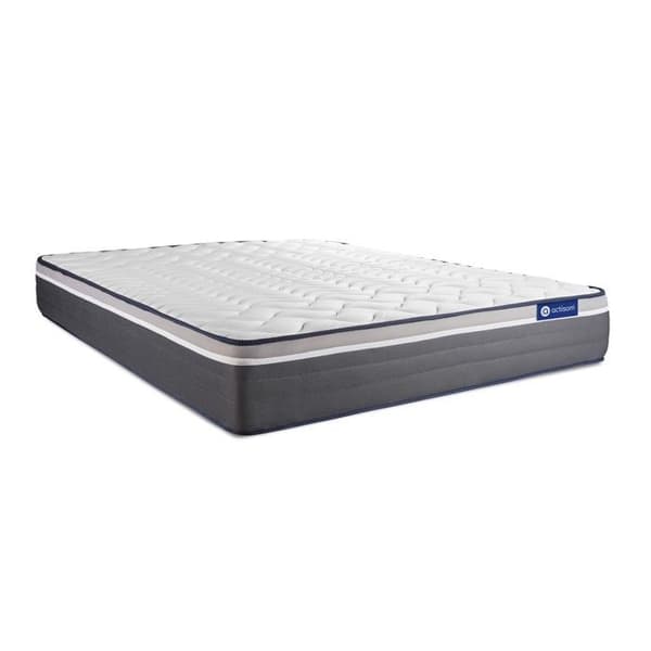 Sängset madrass 140x190 Actimemo plus minnesskum - 26 cm - Mycket fast - vit sängram + 2 kuddar + täcke