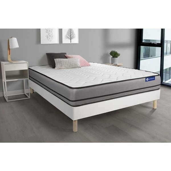 Ensemble madrass ACTIMEMO 80x190cm 2 sidor med MEMORY FOAM 3 komfortzonen + sängram KIT vit 80 x 190 cm Vit