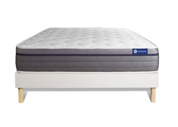 Sängram och madrass 140x200 Actimemo zen Minnesskum - 26 cm - Balanserad - sängram kit Vit