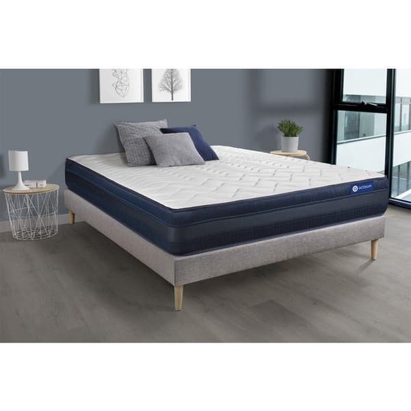 Set med madrass ACTIFLEX TECH 120x190 Minnesskum Maxi tjocklek 5 komfortzoner + sängbotten K 120 x 190 cm Grå
