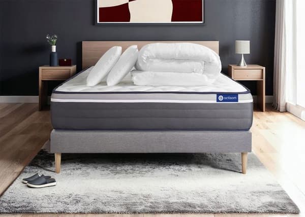 Actilatex plus 140x190 madrass- och bäddset - 26 cm - Mycket fast - grå madrass + 2 kuddar + täcke