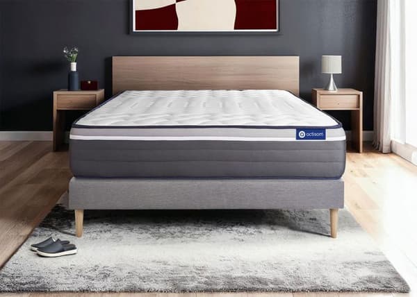 Sängset med madrass 140x190 Actilatex plus - 26 cm - Mycket fast - grå sängbotten kit