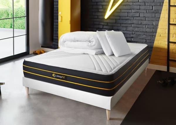 Pack madrass ULTRA + sängram kit vit + minnesskum kuddar + påslakan Percale 180x200 cm Vit