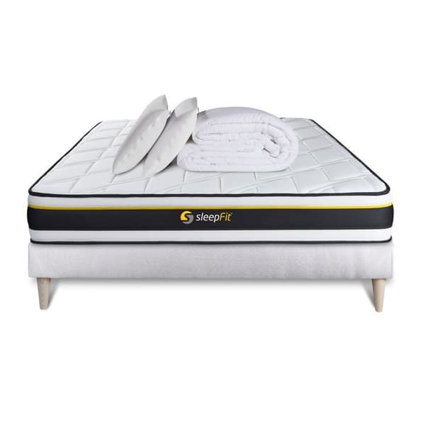 Pack madrass SOFT + sängram kit vit + kuddar med minnesskum + Duntäcke Percale 160x200 cm vit
