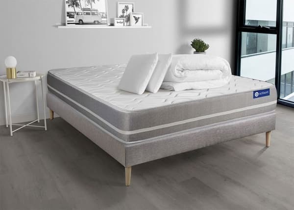 160x200 Actilatex touch madrass- och bottenset - 20 cm - Balanced - grått set med botten + 2 kuddar + täcke