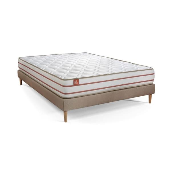 Pack madrass LE DOUX 200x200cm Minnesskum - Djup. 24cm + sängram kit Beige