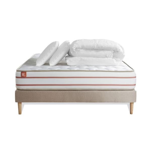 Pack madrass LE DOUX 200x200cm Minnesskum - Djup. 24cm + sängram kit Beige